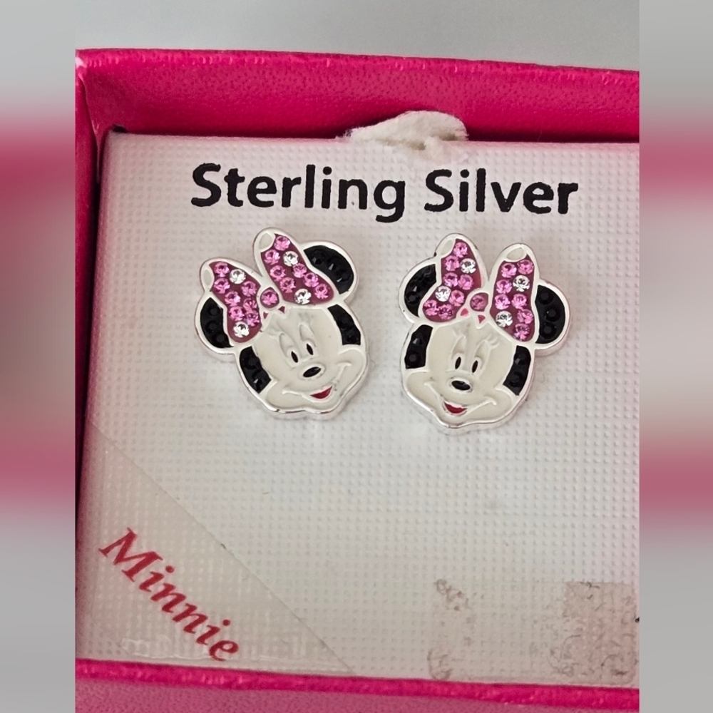 Disney Minnie Mouse Sterling Silver Earrings - Pink and Black